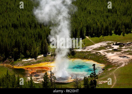WY03401-00...WYOMING - Imperial Geyser and colorful pool in the Midway Geyser Basin of Yellowstone National Park.