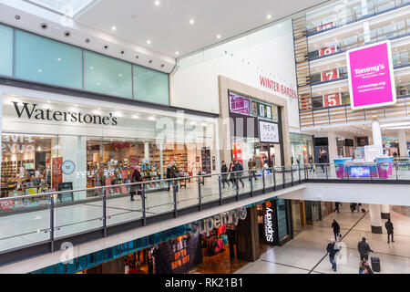 Arndale shopping centre in Manchester city centre with Waterstones book shop,England,UK Stock Photo