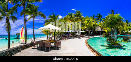 Tropical relax in luxury resort in Mauritius island. Stock Photo