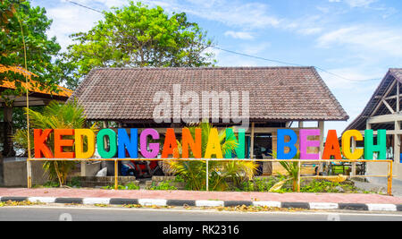 large colourful letters spelling Kedonganan Beach in Jimbaran Bay, Bali Indonesia. Stock Photo
