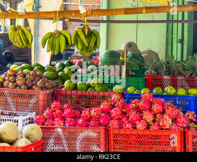 Fruit grocery store with variety of fruits for sale in Jimbaran, Bali Indonesia. Stock Photo