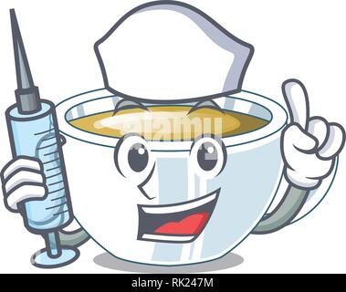 Nurse ginger tea above character wooden table Stock Vector