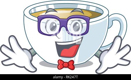 Geek ginger tea above character wooden table Stock Vector