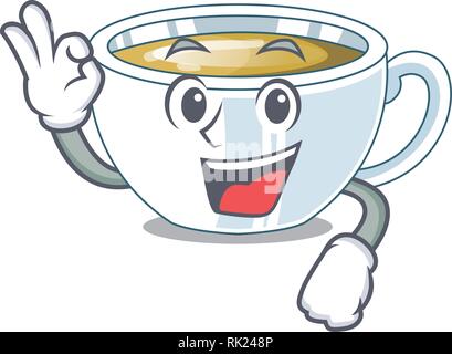 Okay ginger tea above character wooden table Stock Vector