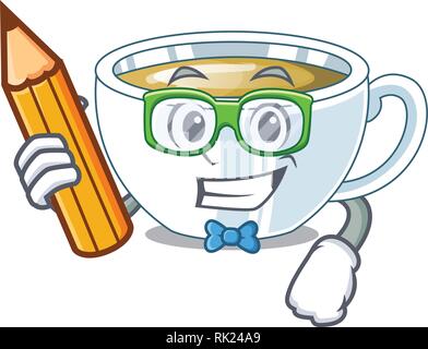 Student ginger tea above character wooden table Stock Vector