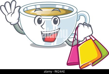Shopping ginger tea above character wooden table Stock Vector