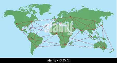 Simple world outline map with networking Stock Vector