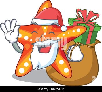 Santa with gift underwater sea in the starfish mascot Stock Vector