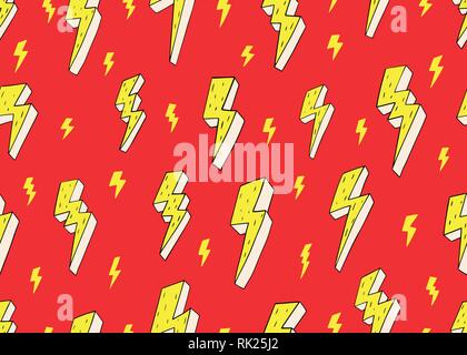 Hand drawn lightning icon vector background. Seamless pattern. Red background Stock Vector