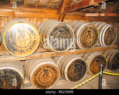 Yoichi, Japan - Feb 4, 2015. Nikka whiskey, winery in Japan in yoichi, storage rooms for whiskey and wine, selling luxury whiskey and wine. Stock Photo