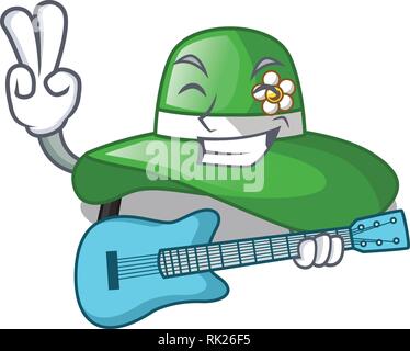 With guitar beach hat isolated in with cartoons Stock Vector