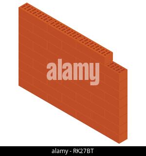 Vector illustration isometric brick wall isolated on white background. New red perforated ceramic brick isolated on white Stock Vector