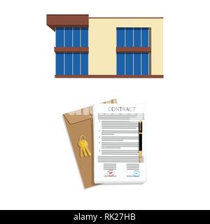 Mortgage loan application, contract with house key and house, home. Vector illustration Stock Vector