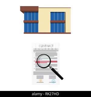 Mortgage loan application, contract with magnifying glass and house, home Stock Vector