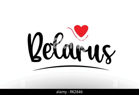 Belarus country text with red love heart suitable for a logo icon or typography design Stock Vector