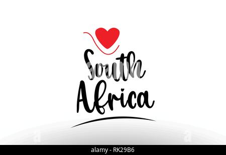 South Africa country text with red love heart suitable for a logo icon or typography design Stock Vector