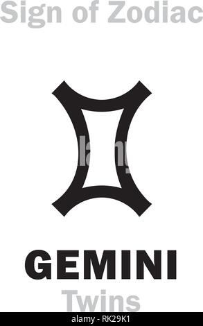 Astrology Alphabet: Sign of Zodiac GEMINI (The Twins). Hieroglyphics character sign (single symbol). Stock Vector