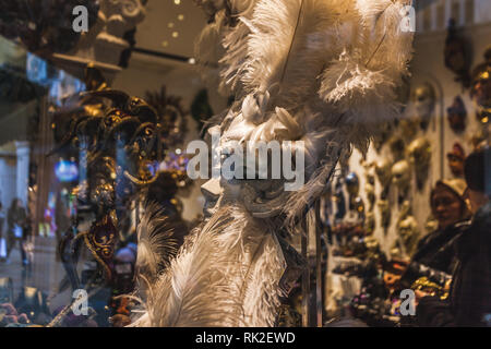 VENICE, ITALY - FEBRUARY 09 2018: Typical venetian mask  in a shop window Stock Photo