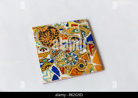 a white round plate with floral and line pattern on white background Stock Photo