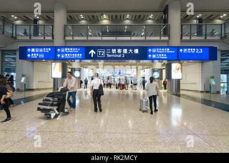 HONG KONG - MARCH 08, 2016: inside of Hong Kong International Airport. Hong Kong International Airport is the main airport in Hong Kong Stock Photo