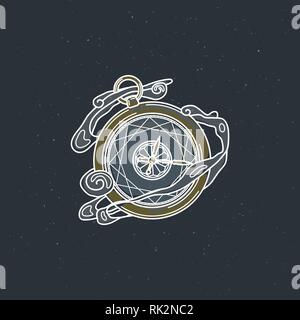 Vintage illustration of thin line clock timer icon. Vector graphic design logo, print, label, badge, sticker, emblem, sign, identity. Stock Vector