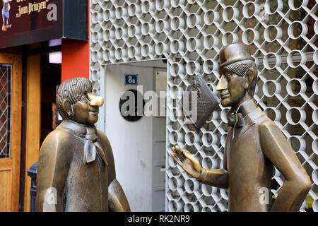 COLOGNE, GERMANY - MAY 31, 2018: Statue of Tunnes und Schal who are two legendary figures from the Hänneschen puppet theater of Cologne, Germany Stock Photo