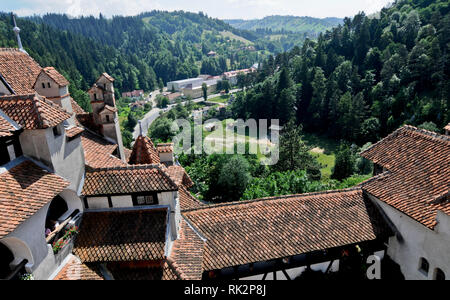 Panoramic view of Bran town from the Castle, Romania Stock Photo