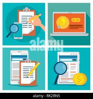 set business strategy with technology and documents information Stock Vector