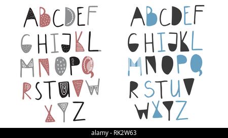 Funny childish made with ink alphabet Stock Vector