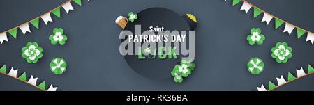 Template for St. Patrick's Day on Sunday, March 17. Vector illustration in 3D paper cut and craft style. Stock Vector