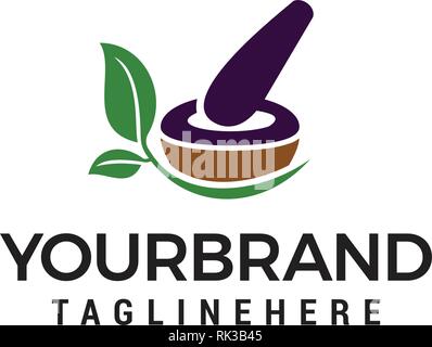 pharmacy medical logo, natural mortar and pestle logotype Stock Vector