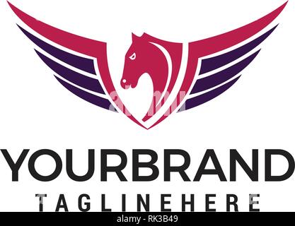 wing horse logo design concept template Stock Vector