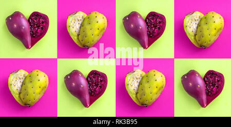 Prickly Pear cut in half and arranged into heart shape. Stock Photo