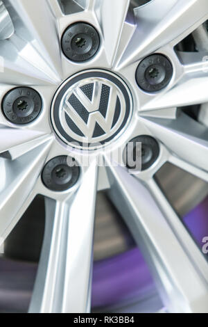 Johannesburg, South Africa, 22 October - 2015: Close up of alloy wheel hub of modern car. Stock Photo