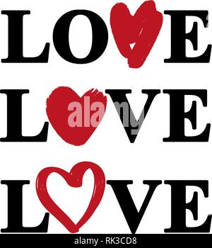 Love text heart logo collection , vector illustration sketch isolated on white background Stock Vector