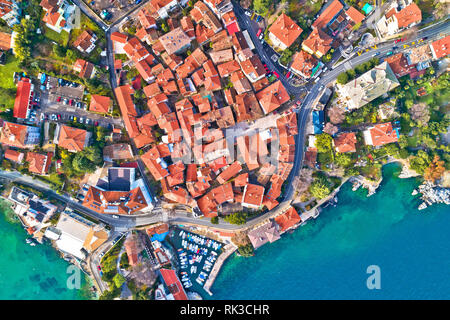 Town of Lovran historic center and coastline aerial view, Kvarner bay of Croatia Stock Photo