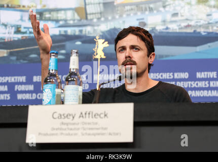 Berlin, Germany. 8th Feb, 2019. Director, screenwriter and actor Casey Affleck of film 'Light of My Life' attends a press conference during the 69th Berlin International Film Festival in Berlin, capital of Germany, Feb. 8, 2019. Credit: Shan Yuqi/Xinhua/Alamy Live News Stock Photo