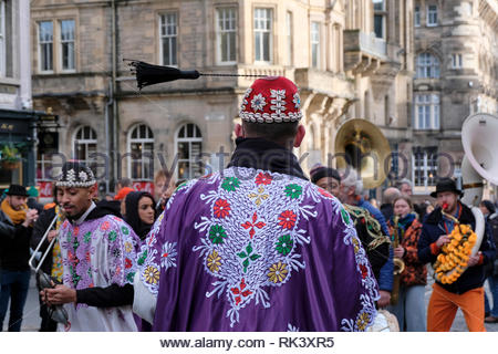 Edinburgh, United Kingdom. 9th February 2019. Thrill the City performing on the Royal Mile, Edinburgh Blues and Jazz Festival. From Thursday 7th February to Saturday 9th February, Thrill presents eleven concerts that highlight the best of the new Brussels jazz scene in some iconic Edinburgh venues: The Queen’s Hall, The Jazz Bar, St Brides Centre and on the High Street. Credit: Craig Brown/Alamy Live News Stock Photo