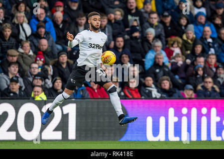 Derby, UK. 09th Feb, 2019. Jayden Bogle of Derby County during the EFL Sky Bet Championship match between Derby County and Hull City at the Pride Park Stadium, Derby, England on 9 February 2019. Photo by Matthew Buchan. Editorial use only, license required for commercial use. No use in betting, games or a single club/league/player publications. Credit: UK Sports Pics Ltd/Alamy Live News Stock Photo