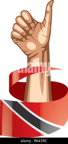 trinidad and tobago flag and hand on white background. Vector illustration Stock Vector