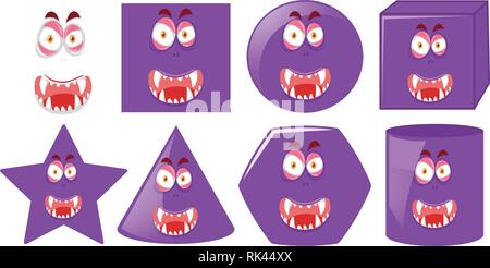 Set of monster facial expression illustration Stock Vector