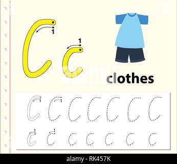 Letter C tracing alphabet worksheets illustration Stock Vector