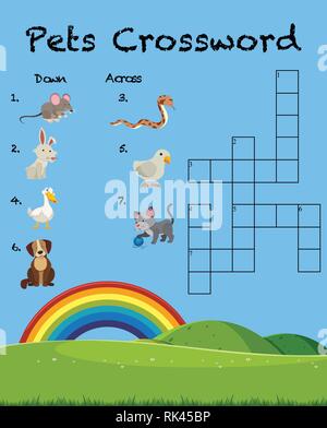 Pet crossword game template illustration Stock Vector