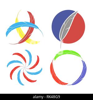 Set of Different Colorful Feathers Icons Stock Vector