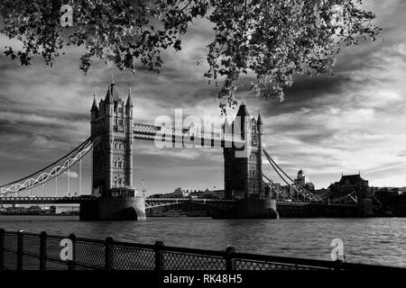 Autumn, Tower Bridge, a combined bascule and suspension bridge, River Thames, London City, England. Stock Photo