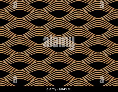 Japanese style golden seamless pattern background image curve wave frame line Stock Vector