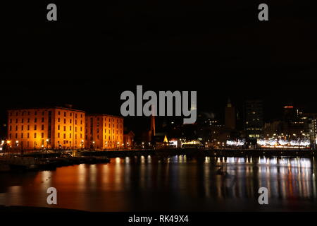 Winter morning shot of Albert Dock and Pier Head, Liverpool, England, United Kingdom Stock Photo