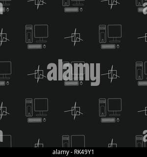 seamless Vector pattern with computer line icon. Stock Vector