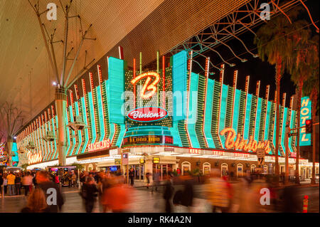 Binion's Gambling Hall at Fremont Street in Las Vegas, Nevada, USA at night. The Casino opened in 1951. Stock Photo