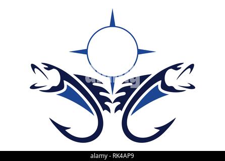 abstract hook fishing compass logo Stock Vector